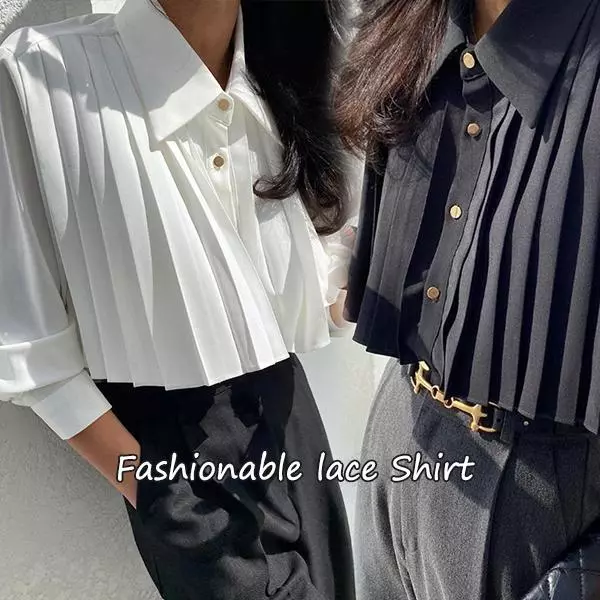 mimi&didi#เสื้อเชิ้ตแขนยาวทรงพลีท คอปกพับลง แขนทรงโคมไฟ ให้ลุคที่ดูสุภาพและสง่างาม เหมาะสำหรับสวมใส่ไปทำงานในออฟฟิศ#W691