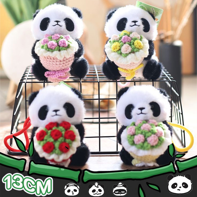 COD พวงกุญแจแพนด้า การถักช่อกุหลาบ น่ารักแบบเรียบง่ายและขี้เล่น เครื่องประดับติดกระเป๋า 13CM