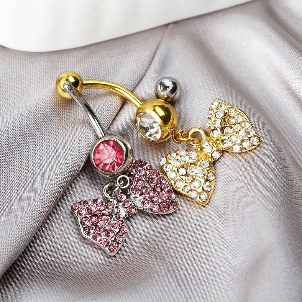 [การจัดส่งสินค้าในคลังสินค้าในประเทศ]เจลลี belly jewelry ปุ่มแหวนbow barbell กะพริบ rhinestone สำหรับการเจาะท้อง