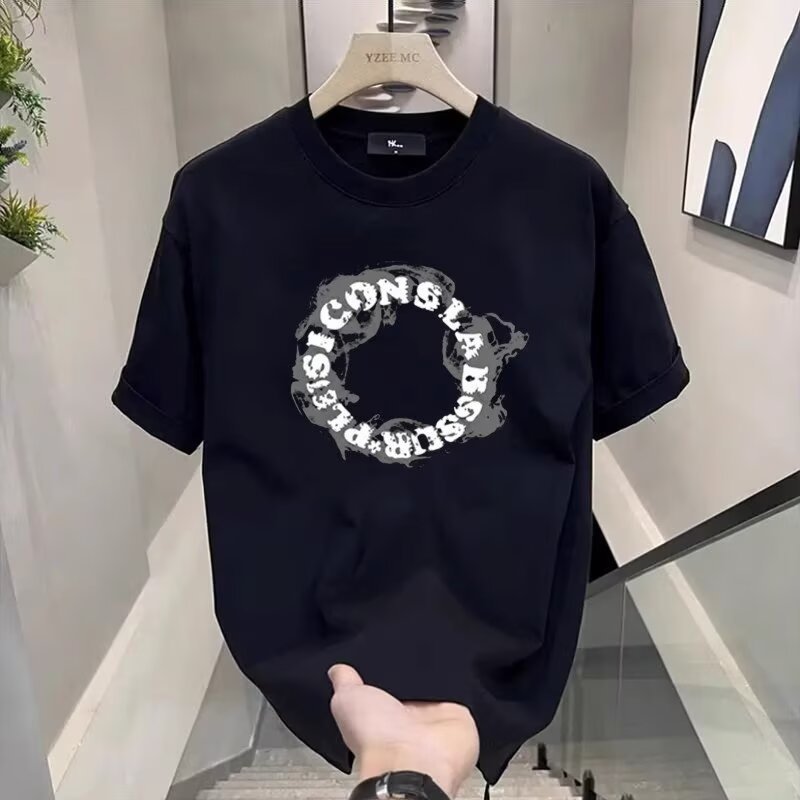 2026 แฟชั่น 2026t เสื้อ Street Wear High-End แขนสั้นผู้ชายฤดูร้อน 2025 สไตล์ใหม่ ins หลวมรอบคอผ้าฝ้า