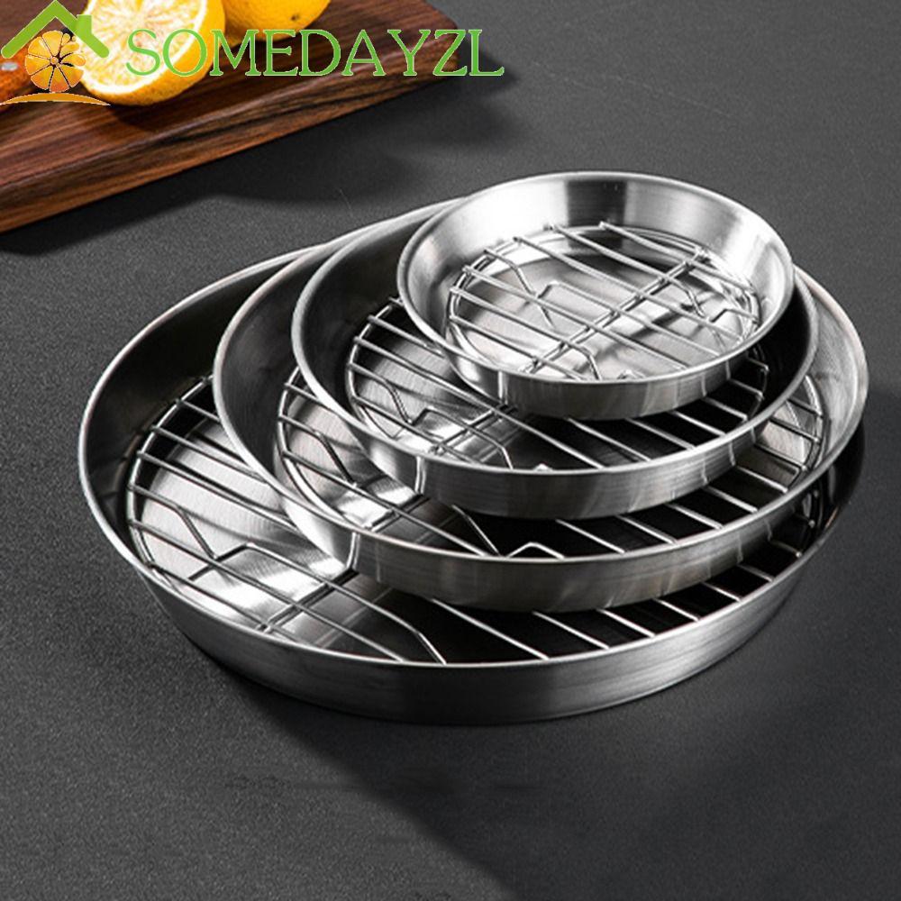 SOMEDAYZL ถาดอบทอดอากาศ, 304 สแตนเลสเกรดอาหาร Circular Drain Pan, รอบไม่ติดตาข่ายยกระดับทนความร้อน Air Fry ตะกร้าในครัวเรือน