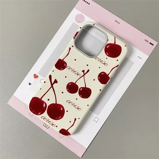 เคสไอโฟน 11 น่ารักสีแดงเชอร์รี่พื้นผิวหนังนุ่ม สำหรับ IPhone 17 16 13 15 11 14 12 Pro Max 7 8 16 14 15 Plus XR X XS Max