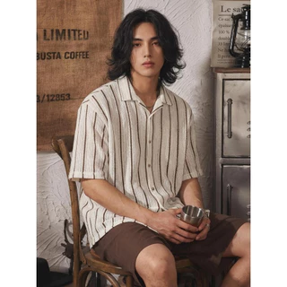Knit Shirts • เสื้อถักแขนสั้นลายทางเล็กแอปริคอท M-3XL + ไซส์ใหญ่ หน้าผ้า56"/62"