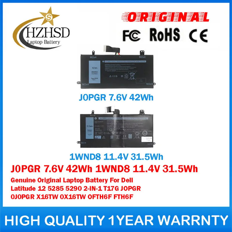 J0PGR 7.6V 42Wh 1WND8 11.4V 31.5Wh ของแท้แบตเตอรี่แล็ปท็อปสําหรับ Dell Latitude 12 5285 5290 2-IN-1 