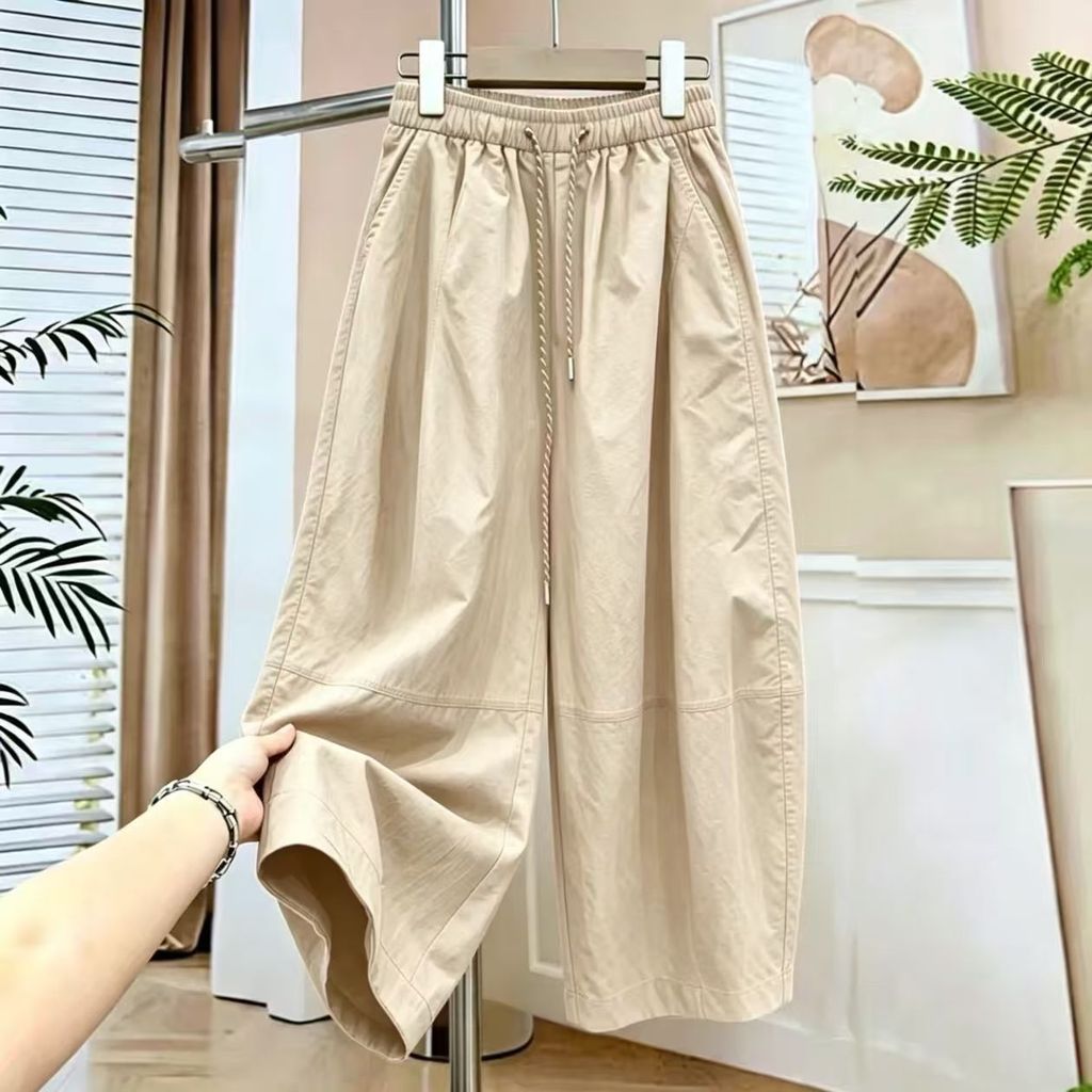 M ~ 4XL สไตล์ลําลองกางเกงขนาดบวกผู้หญิงฤดูร้อนเอวยางยืดบอลลูนกางเกง Wid-leg