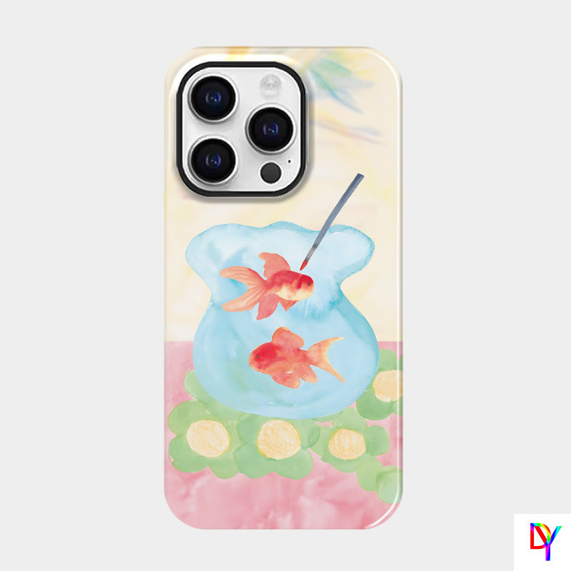 ปลาทองสีน้ําที่ใช้งานได้ 15/16/17promax iPhone11PROMAX เคสโทรศัพท์14Plus Apple12 13promax 7/8plus XSMAX ซิลิโคนอ่อนนุ่มฝาครอบฟิล์มแข็ง