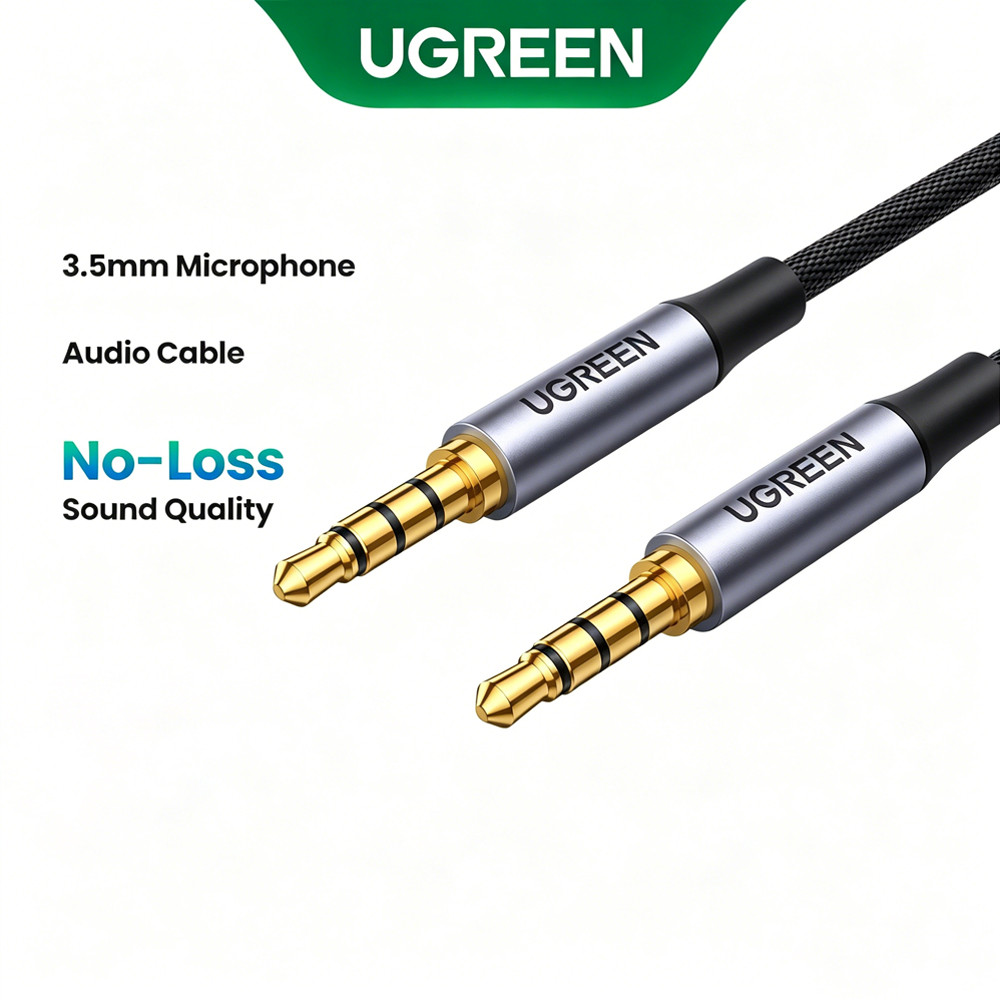 UGREEN สาย Aux 3.5 มม. 4 เสา TRRS 4-ตัวนําเสริมชายกับชายแจ็คสเตอริโอไฮไฟรองรับเสียงไมโครโฟนสําหรับการสตรีมสด