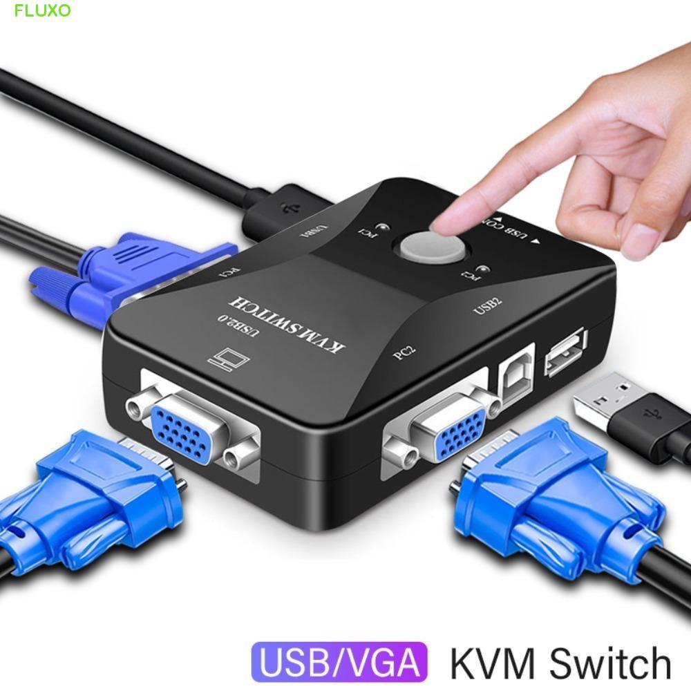 FLUXO สวิตช์ VGA KVM 2 in 1 Out Switcher USB 2.0 KVM Switch Splitter, Plug and Play USB 2.0 KVM ยืดหยุ่น USB 2.0 KVM Switcher สําหรับคอมพิวเตอร์/เมาส์/คีย์บอร์ด/ดิสก์ U