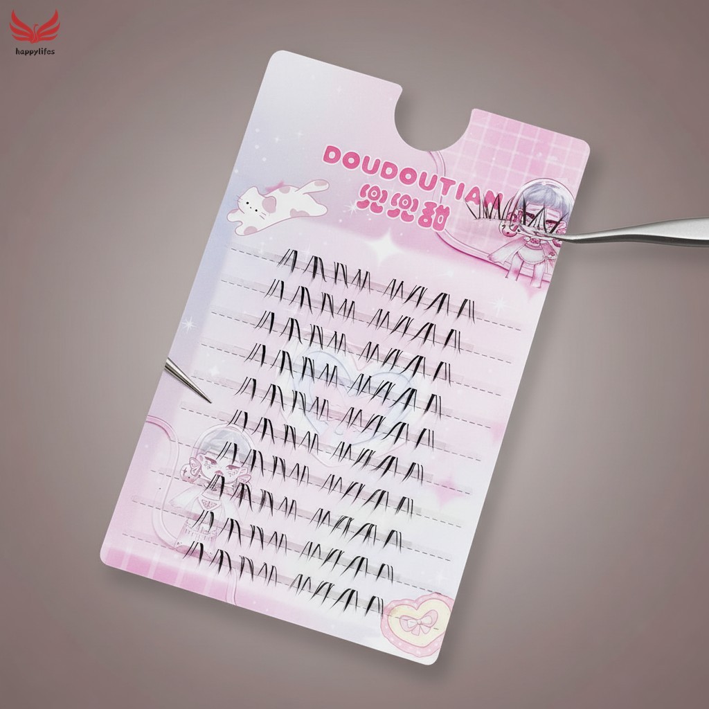 Doudou Sweet Ultra Wolf Style Asian Lower Eyelashes เส้นใยประดิษฐ์สีดํา C Curl 5-7 มม.ผสม