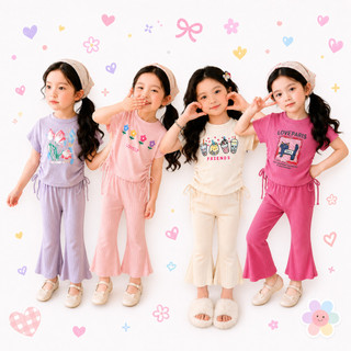 พร้อมส่งจากไทย 💗 เสื้อยืดแขนสั้น+กางเกงขายาว  ชุดแฟชั่นสำหรับเด็ก ใส่สวย ใส่สบาย