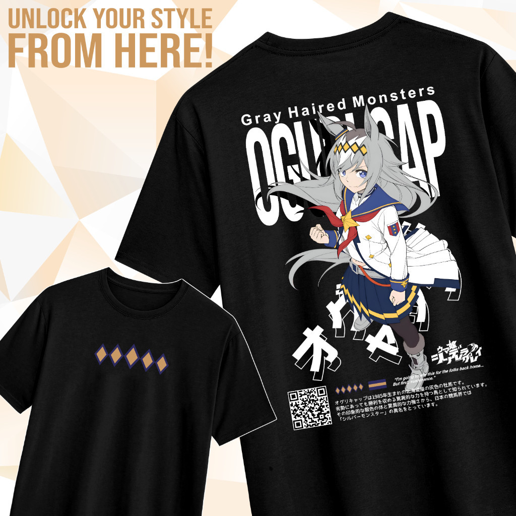 เสื้อยืดแขนสั้นพิมพ์ลายอนิเมะเกม Oguri Cap Uma Musume