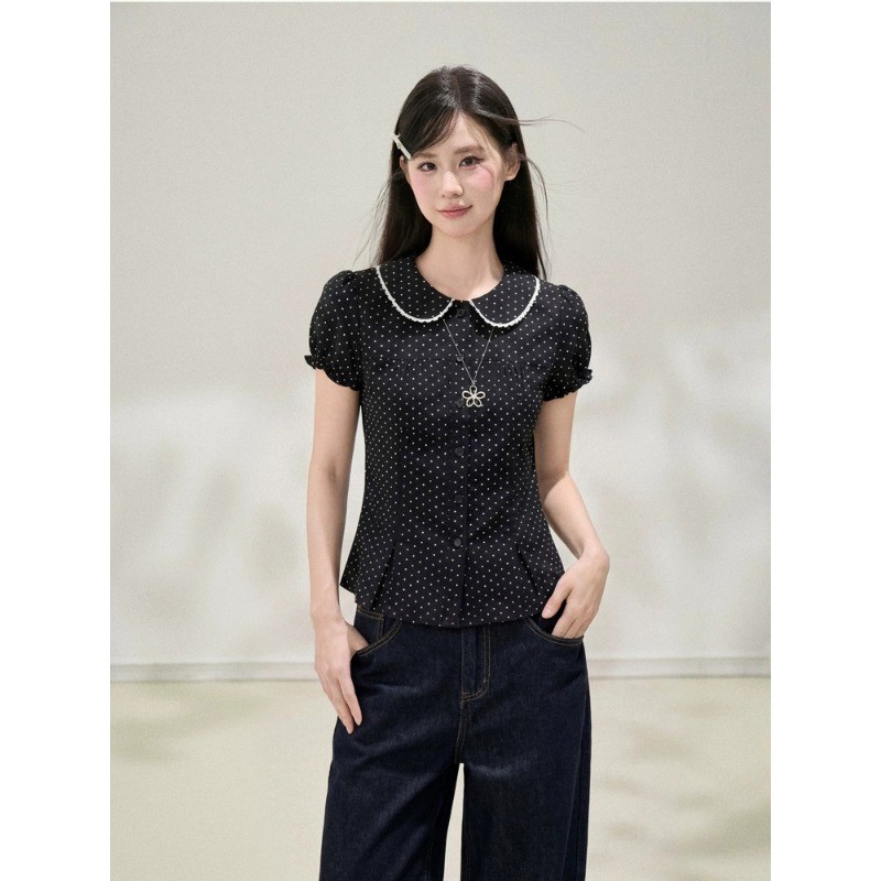 LUNA~Xเวอร์ชั่นเกาหลี ลายพิมพ์ เสื้อแขนสั้น เสื้อเชิ้ต รุ่นใหม่ สไตล์แฟชั่น