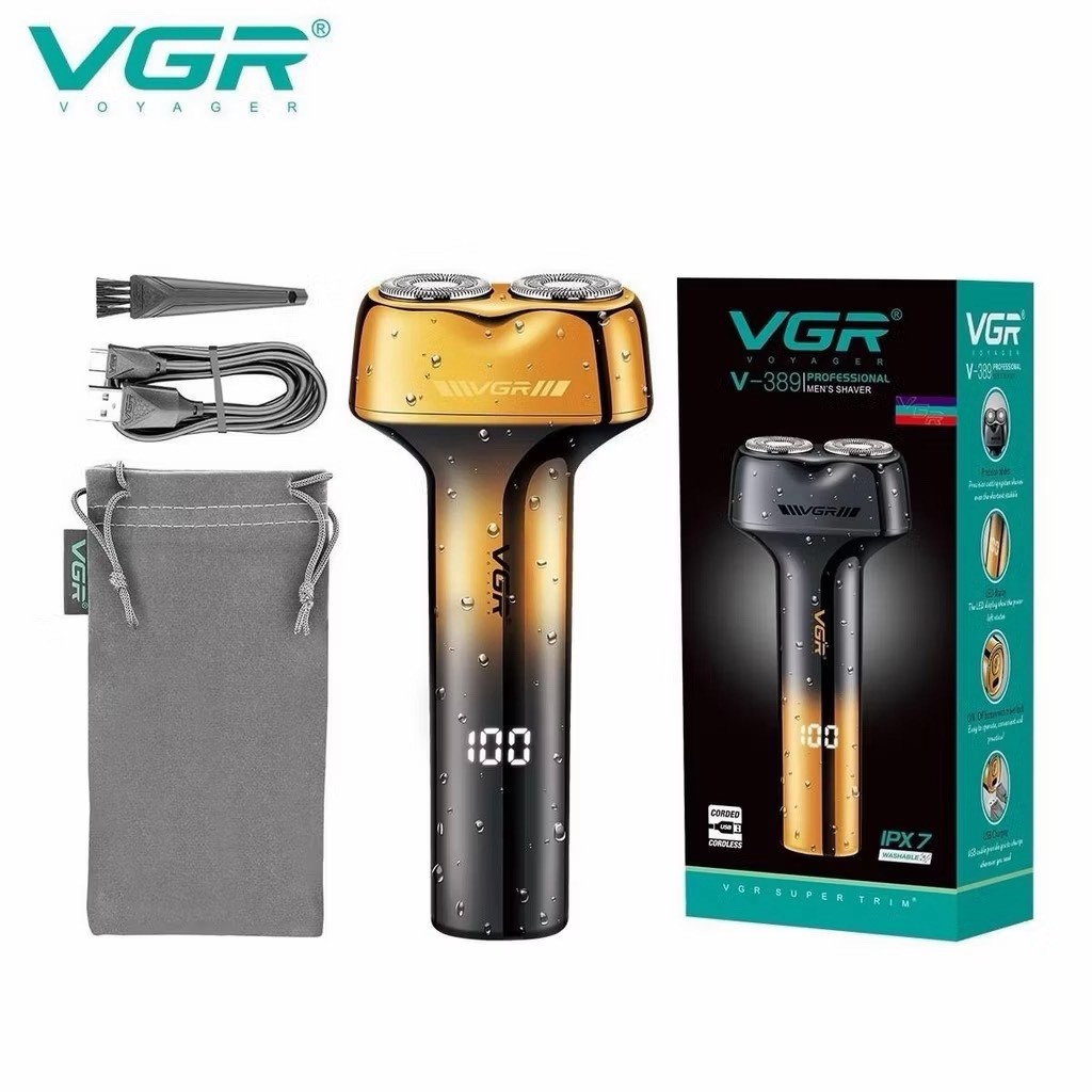 VGR V-389 เครื่องโกนหนวดไฟฟ้า เครื่องโกนหนวดโกนเครา มีจอบอกสถานะแบต