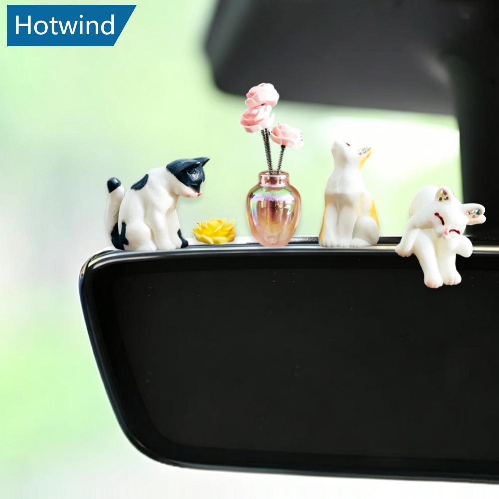 HW รถตกแต่งภายในเครื่องประดับ Mini Cat Rose แจกันแก้ว Micro ภูมิทัศน์คอนโซลกลางตกแต่งสําหรับตกแต่งบ้