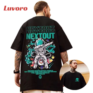 (ผ้าฝ้าย 100%)Luvoro oversize unisex เนื้อผ้านุ่มระบายแขนสั้น T-shirt สีดำและสีขาว เสื้อยืดทูโทน เสื้อยืดแขนสั้น C2864