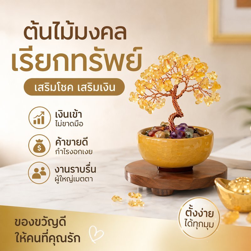 ต้นไม้คริสตัล ต้นไม้หินมงคล เสริมฮวงจุ้ย หินนำโชค ตั้งโต๊ะ ของตกแต่งบ้าน อเมทิสต์ โรสควอตซ์