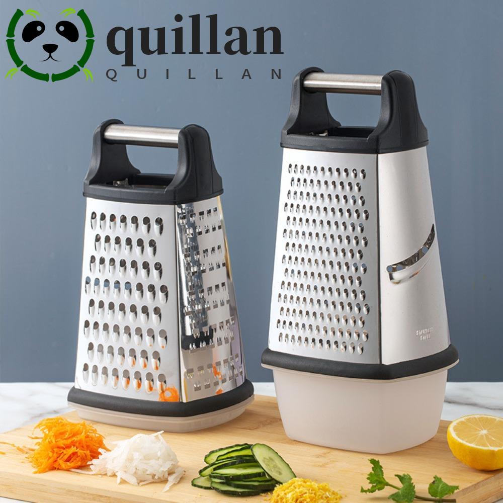 QUILLAN เครื่องตัดผักฐานกันลื่นตรงเครื่องขูดสี่ด้านอเนกประสงค์ แกดเจ็ตในครัวพร้อมกล่องเก็บของเครื่องขูดชีสสแตนเลสแครอท