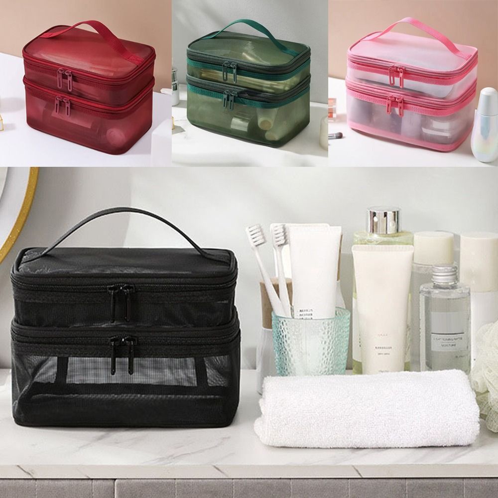 CVMAX กระเป๋าเครื่องสําอางสําหรับเดินทาง, ที่เก็บของ กระเป๋าจัดระเบียบแต่งหน้าความจุขนาดใหญ่, แฟชั่นผู้หญิง 2/3 ชั้นตาข่ายโปร่งใสกระเป๋าใส่อุปกรณ์อาบน้ําองค์กร - รูปที่ 3