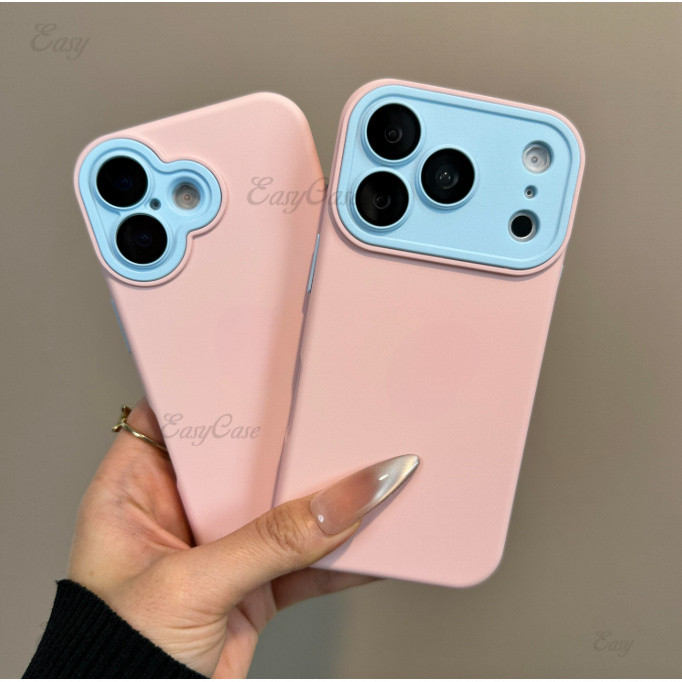 มีโลโก้Ins สี Contrast ซิลิโคนเหลวคลุมทั้งหมดเลนส์เคสโทรศัพท์สําหรับ iPhone 17 16 15 14 13 ProMax Anti Slip และ Anti Drop ป้องกันฝาครอบด้านหลัง