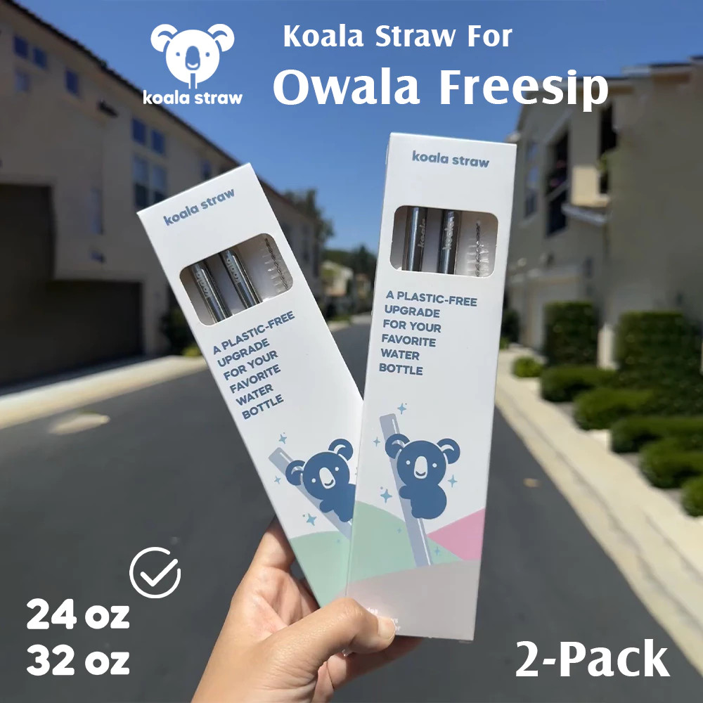 Owala หลอดทดแทน 2 แพ็ค, หลอดจิบสแตนเลส 304 พร้อมแปรงทําความสะอาดสําหรับ 24oz & 32oz FreeSip Tumblers