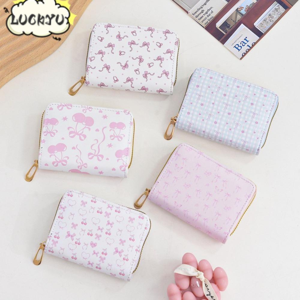 LUCKYU กระเป๋าใส่เหรียญหนัง PU ลายโบว์ น่ารัก กันน้ำ สำหรับผู้หญิงนักเรียน