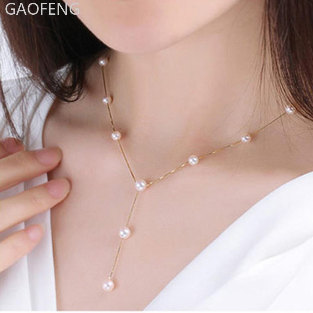 GAOFENG ใหม่เลียนแบบไข่มุกชุดเครื่องประดับสร้อยคอสร้อยข้อมือต่างหูเงิน/ทอง-plated ผู้หญิงเครื่องประด