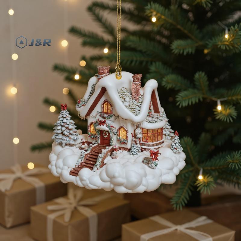 J&R> Snow House ต้นคริสต์มาสแขวนเครื่องประดับตกแต่งปาร์ตี้วันหยุดสําหรับจี้ต้นคริสต์มาส 2D อะคริลิคจ