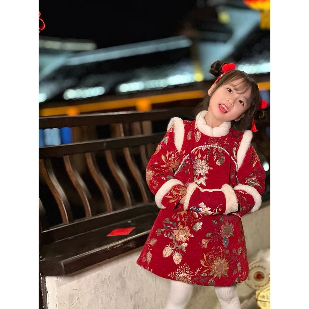 สินค้าใหม่พร้อมสต็อกเสื้อผ้าปีใหม่หญิงฤดูหนาว ชม. อันฟู่ ทารก กี่เพ้า กลิ่นฉุน ชุดสไตล์จีนซับขนแกะหนาชุดหนึ่งปีเด็กชุด20251210 - รูปที่ 4