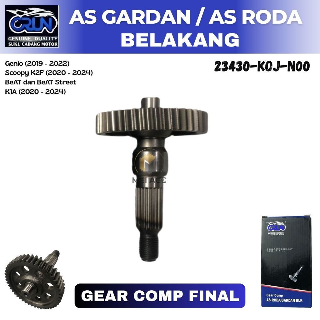 CRUN 23430-KOJ-N00 ด้านหลังเพลา Genio Scoopy K2F Beat Street K0J เกียร์ Comp Final 45T เพลา