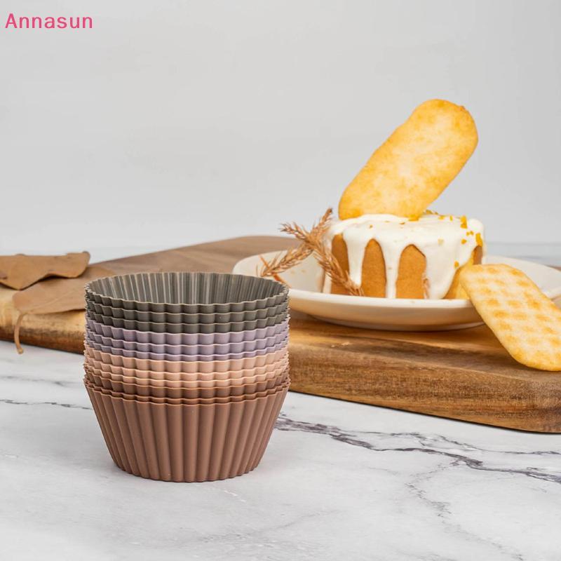 Annasun 4/8/12pcs มัฟฟินซิลิโคนถ้วย Liners Cupcake แม่พิมพ์ทนอุณหภูมิสูงนํากลับมาใช้ใหม่เบเกอรี่งานแ
