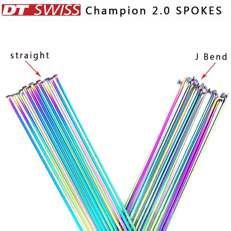 Bike Spokes DT Swiss colorful Champion 2.0 Round Stainless steel Spoke J-bend/straight Pull Head Bic