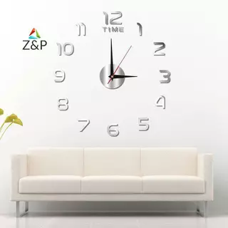Z&P นาฬิกาตกแต่งห้องนอนขนาดใหญ่ 2D นาฬิกาแขวนห้องนั่งเล่นสวนขนาดใหญ่กระจกอะคริลิสติกเกอร์ตกแต่งศิลปะนาฬิกา Digital COD