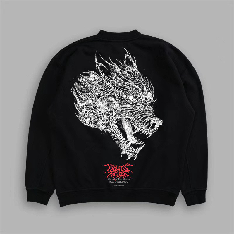 เสื้อเชิ๊ตผ้าฝ้ายแท้ Darc Sport ออกแบบWolf Head Letter สไตล์Street Wear สำหรับผู้ชาย