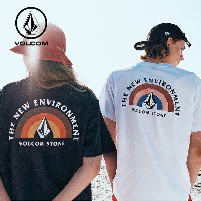 เสื้อยืดแขนสั้นผ้าฝ้ายแท้ VOLCOM สีโลโก้พิมพ์ สำหรับทั้งชายและหญิง ทรงคอกลมระบายอากาศ