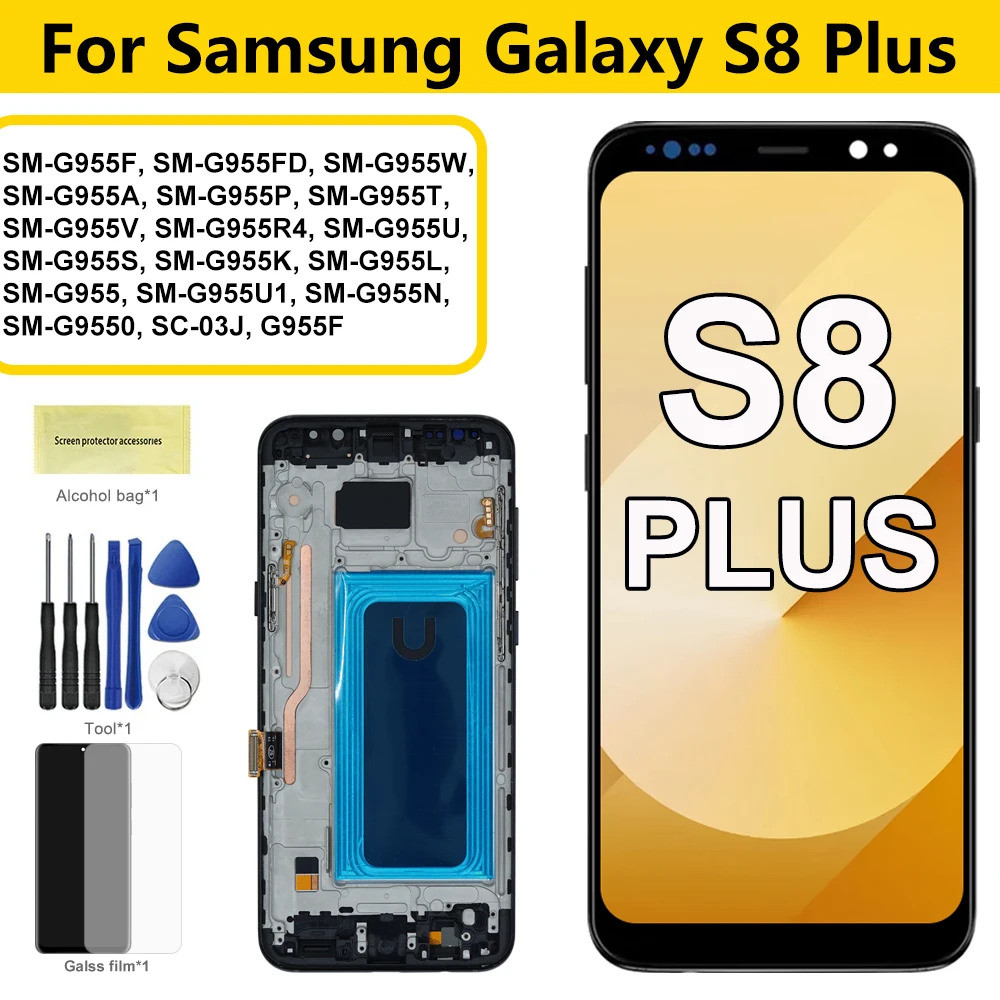 หน้าจอสําหรับ Samsung Galaxy S8 Plus G955f G955fd G955u G955s จอแสดงผล Lcd Touch Screen Digitizer กร