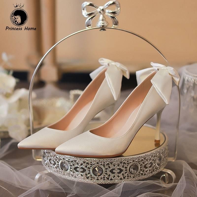 JA1 ❤สต็อกพร้อม❤ Kasut perkahwinan berpita nikah tinggi wanita perempuan รองเท้าแต่งงานรองเท้าเจ้าสา