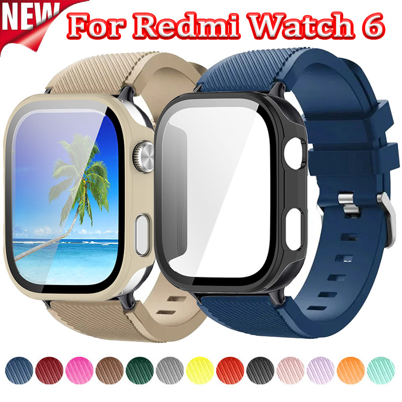 เคส PC + สายซิลิโคนสําหรับ Redmi Watch 6 ฝาครอบป้องกันหน้าจอรอบด้านสําหรับ Redmi Watch 6 สายรัดข้อมือแบบสปอร์ตแบบนุ่ม
