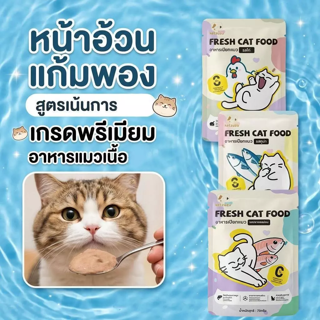 【Ketzuzu】70G*12แพ็ค อาหารเปียกแมว เนื้อสัตว์แท้ โปรตีนสูง อาหารเปียกแมวครบคุณค่า กินได้ทั้งแมวโตและลูกแมว