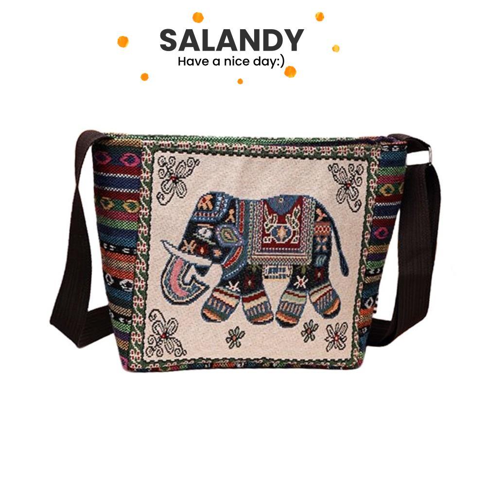 กระเป๋าสะพาย SALANDY,สไตล์ชาติพันธุ์เย็บปักถักร้อยกระเป๋าถือมัลติฟังก์ชั่,แฟชั่นความจุขนาดใหญ่สบายๆผ้าใบกระเป๋าCrossbodyผู้หญิง