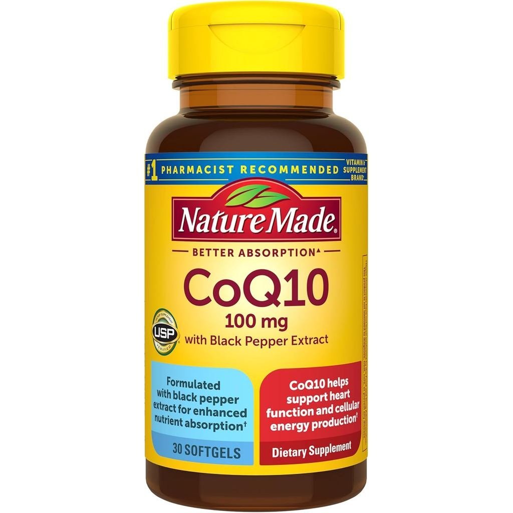 Nature Made CoQ10 100 มก.พร้อมสารสกัดจากพริกไทยสําหรับการดูดซึมสารอาหารที่เพิ่มขึ้น CoQ10 สําหรับหัว