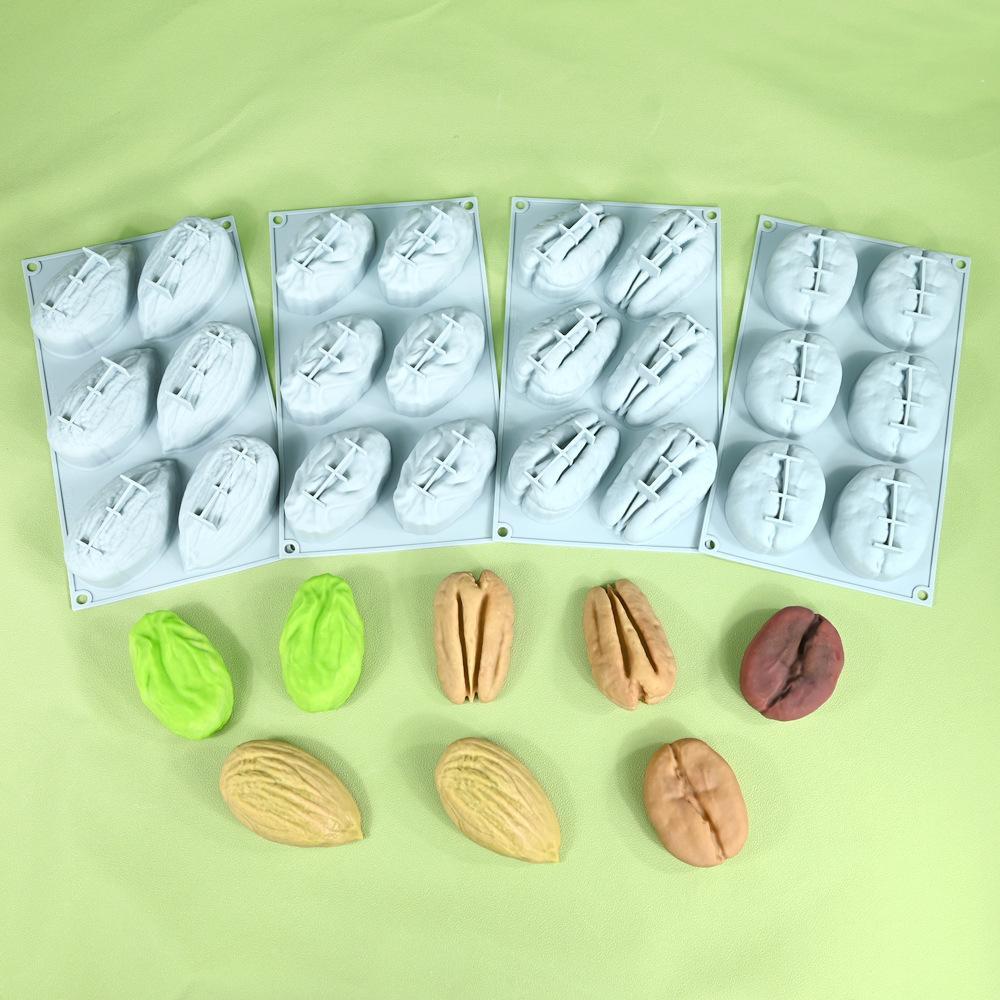 6 Cavity Coffee Beans Pecan Pistachios Design แม่พิมพ์ซิลิโคนขนมเบเกอรี่ Diy เครื่องมือ Mould เค้ก A