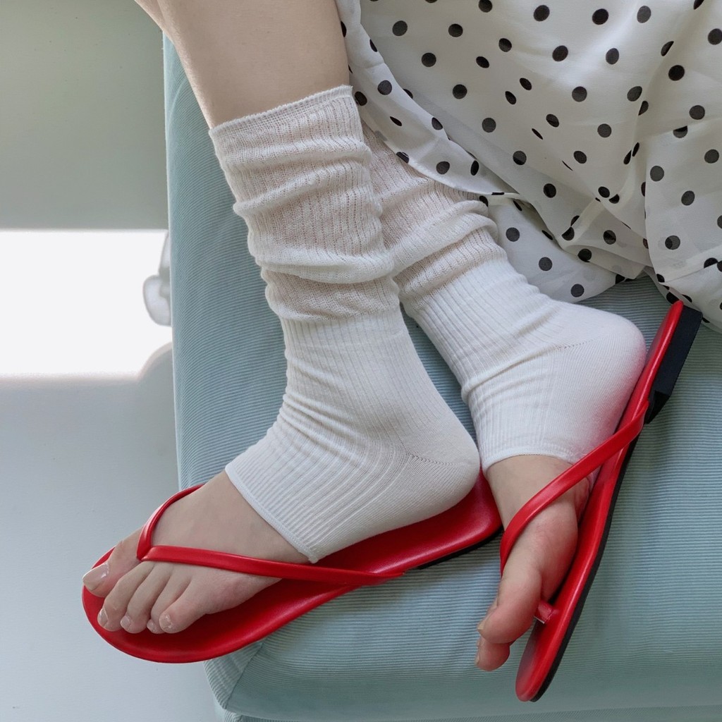10A ผ้าฝ้ายหวีต้านเชื้อแบคทีเรียฤดูร้อนบาง Toeless ถุงเท้าลูกวัวสําหรับผู้หญิงแนวตั้งลาย Solid Breathable