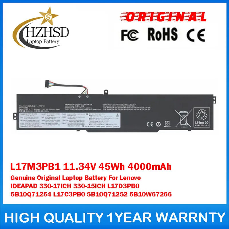 L17M3PB1 11.34V 45Wh 4000mAh แบตเตอรี่แล็ปท็อปสําหรับ Lenovo IDEAPAD 330-17ICH 330-15ICH L17D3PB0 5B