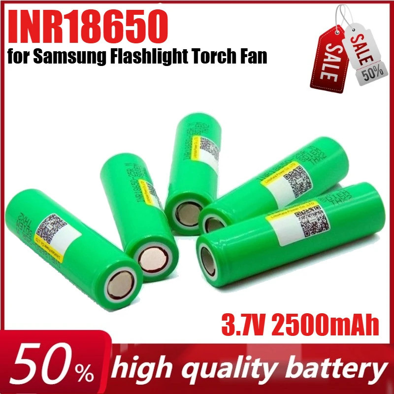 3.7V 2500mAh INR18650-25R 18650 25R แบตเตอรี่ลิเธียมแบบชาร์จไฟได้สําหรับ Samsung ไฟฉายไฟฉายไฟฉายพัดล
