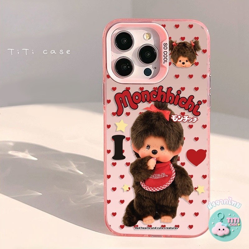 TiTi เคสไอโฟน11 เคสพลาสติกชุบโลหะ Monchhichi สีหลายสี สำหรับ iPhone 17 16 13 15 14 11 12 Pro Max XR X SE 8 15 16 7 Plus
