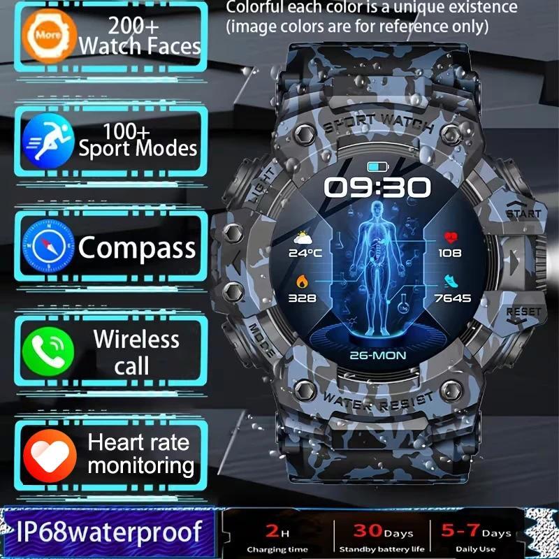 New Military Outdoor Sports Smart Watch Men Bluetooth Call Heart Rate Sports Fitness Compass IP68 Wa