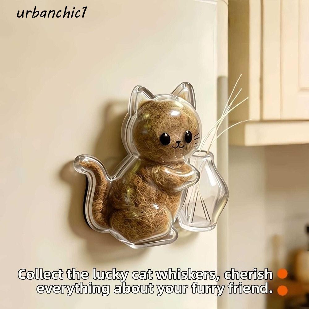 URBANCHIC กล่องเก็บขนสัตว์เลี้ยง, DIY โปร่งใสสัตว์เลี้ยงอนุสรณ์ตู้เย็นแม่เหล็ก, ปฏิบัติ Creative Moisture Proof Cat Shape Cat Hair Storage Box คนรักสัตว์เลี้ยง
