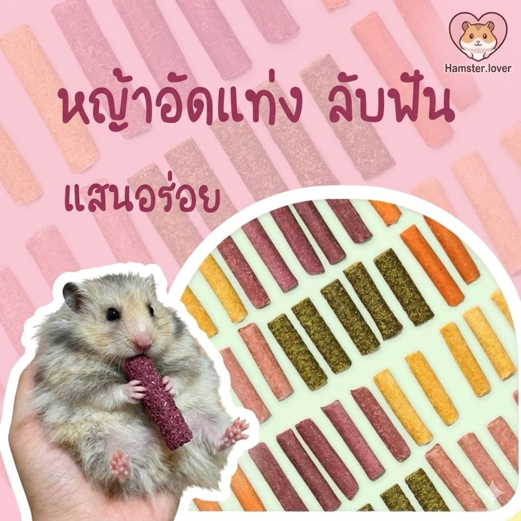 Hamster.lover ขนมหญ้าอัดแท่ง (5 รสชาติ) แท่งลับฟันกระต่าย แฮมสเตอร์ แกสบี้ ชินชิลล่า หญ้าแห้งอัดแท่งแท้ ไฟเบอร์สูง
