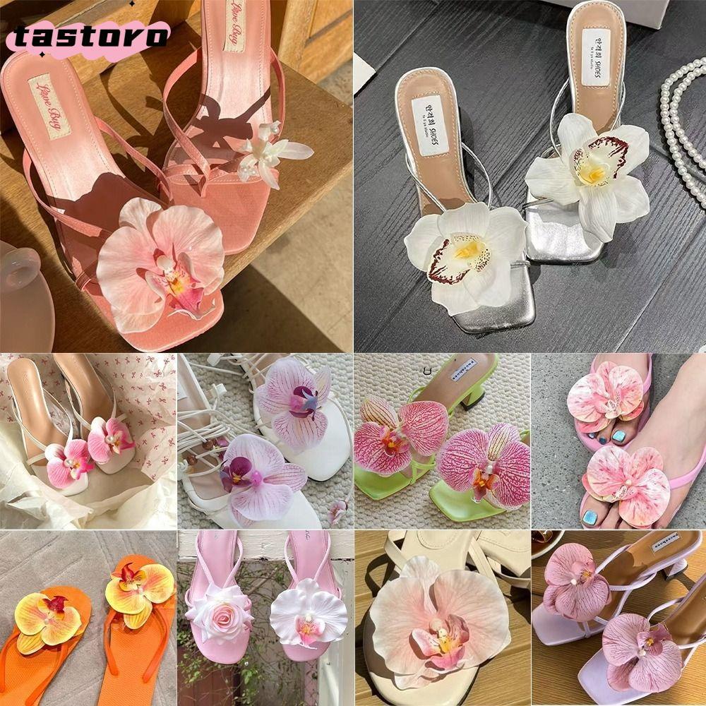 TASTORO 1 คู่ Phalaenopsis รองเท้าดอกไม้, การออกแบบส่วนบุคคลจําลอง Coloful ไทย Fairy ดอกไม้ผีเสื้อรองเท้าหัวเข็มขัด, ผีเสื้อกล้วยไม้ดอกไม้หวานอุปกรณ์เสริมรองเท้า