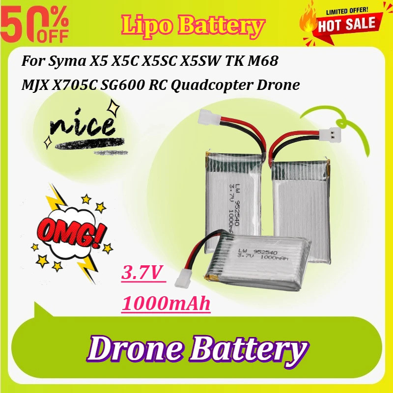 3.7V 1000mAh แบตเตอรี่ Lipo สําหรับ Syma X5 X5C X5SC X5SW TK M68 MJX X705C SG600 RC Quadcopter Drone